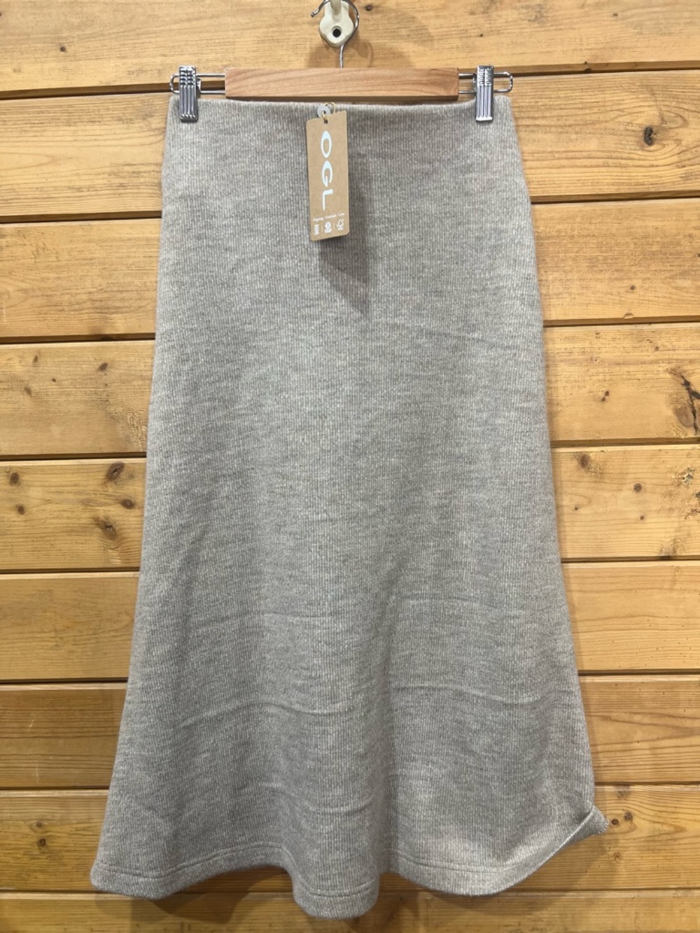 OGL Wool Blend Long A-Line Midi Skirt Elastic Waist Minimalist XS NWT